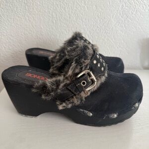 Bongo Baker Black Faux Fur Clogs Women’s 7.5 Chunky Platform Y2K 90s Studs